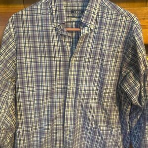 Izod Men's Purple and White Plaid Button Down Shirt